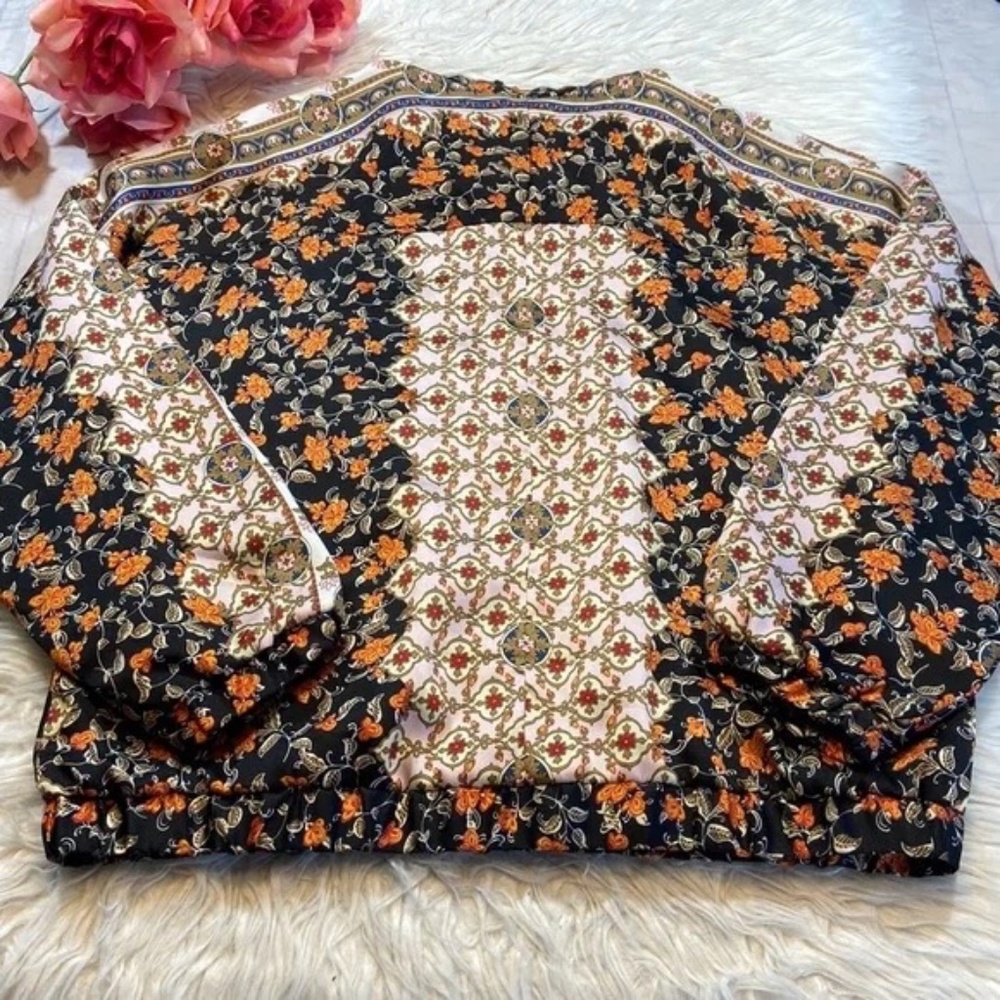 Zara Satin Floral Baroque Print Bomber Zip Front Jacket (sz L) - Picture 11 of 11